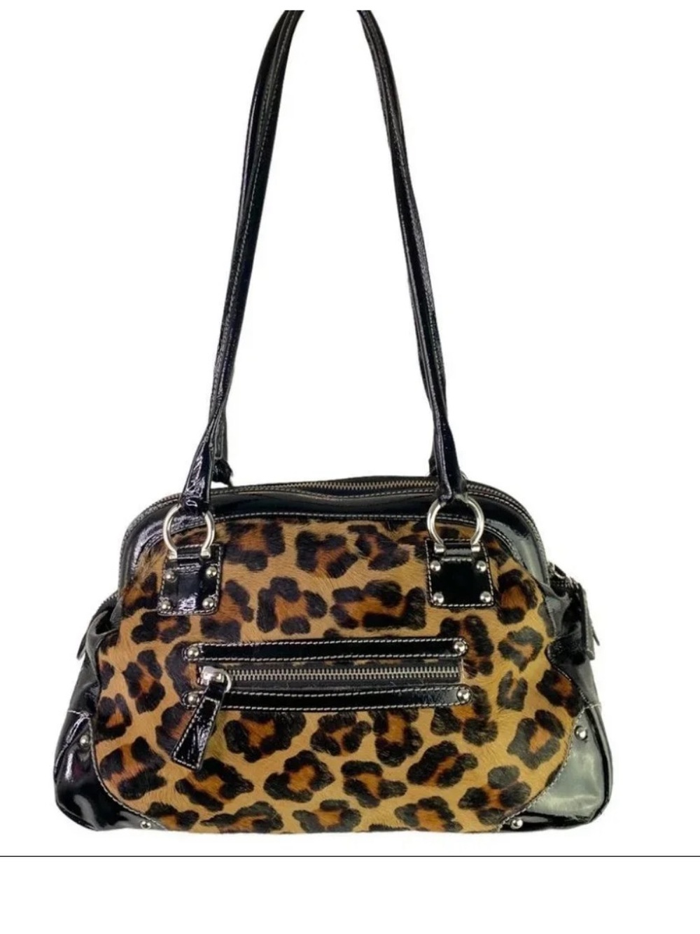 Cavalcanti Leopard Print Shoulder Bag with Black Trim
